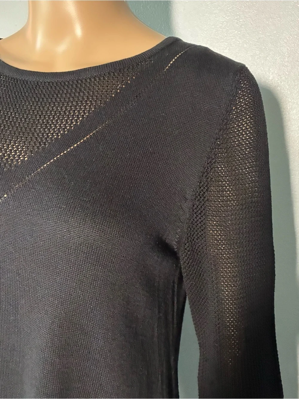Cable & Gauge Women's Sweater M Black Knit Mesh Lightweight Oversized Pullover